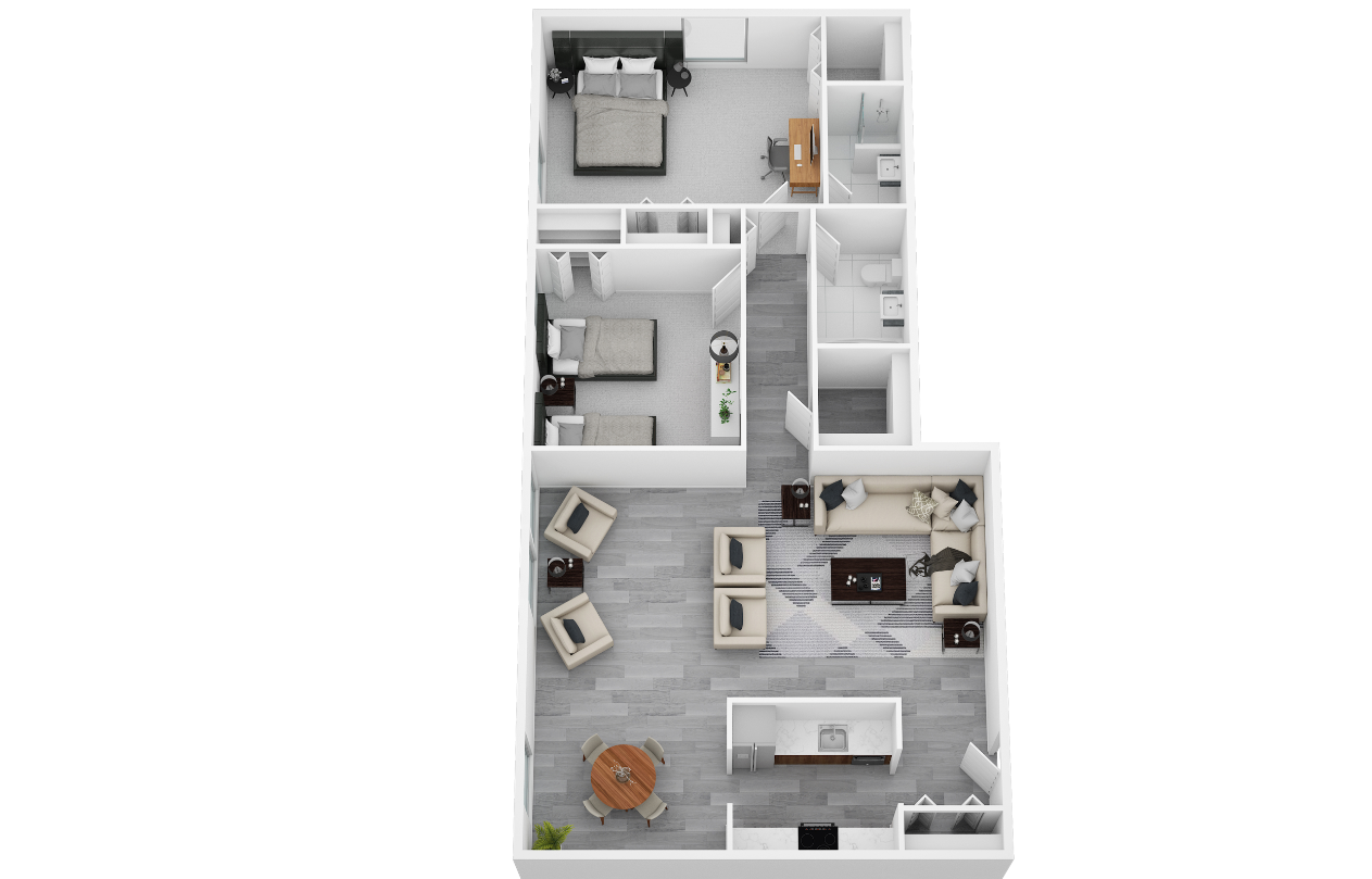 Floor plan for 2 beds, 2 baths, 1052 sqft